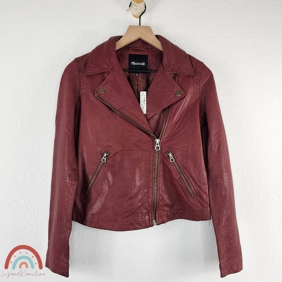 Madewell Washed Leather Motorcycle Jacket Brass Hardware Edition Dusty Redwood - Picture 4 of 15